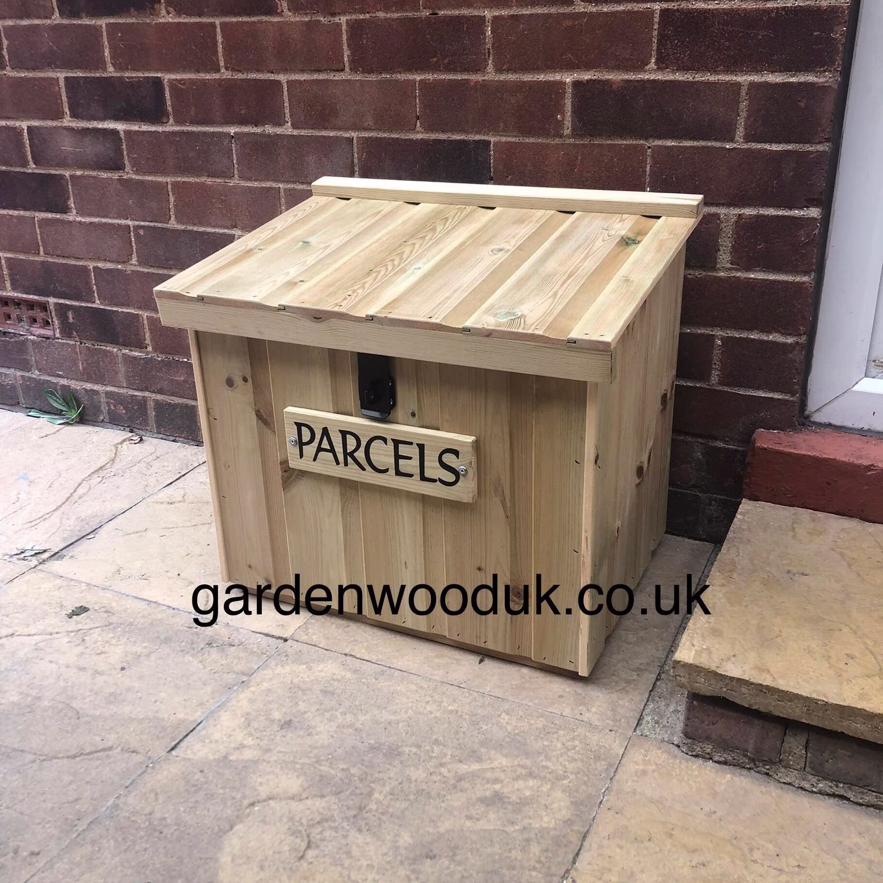 Doorstep Wood Parcel Box. Porch Storage Handmade Wooden