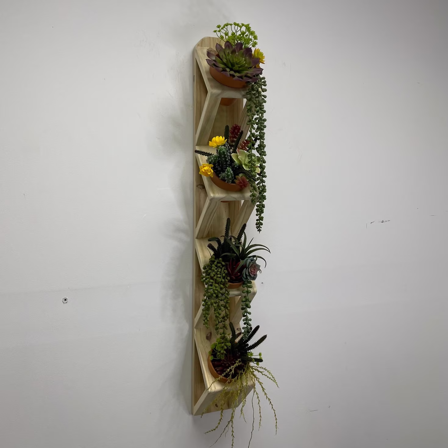 Large Natural Wood Vertical Wall Planter, Succulent Or Herb Hanging Ready To Ship, Holds Four 4
