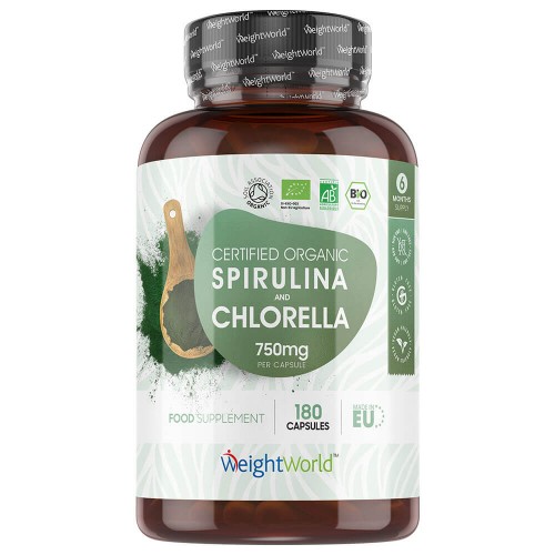Organic Spirulina and Chlorella - 750mg. 180 Capsules by WeightWorld