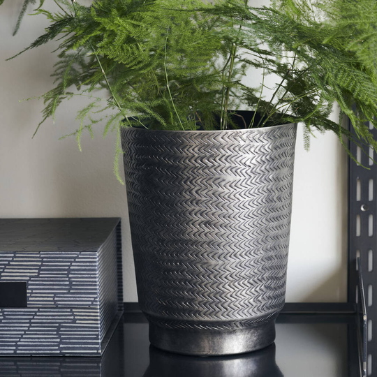 Etched Black Metal Plant Pot