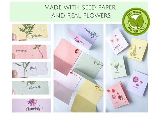 Handmade Seed Paper Greeting Cards With Real Flowers Pack Of 5, Custom Cards, Eco Friendly Gift, Leaf Flower