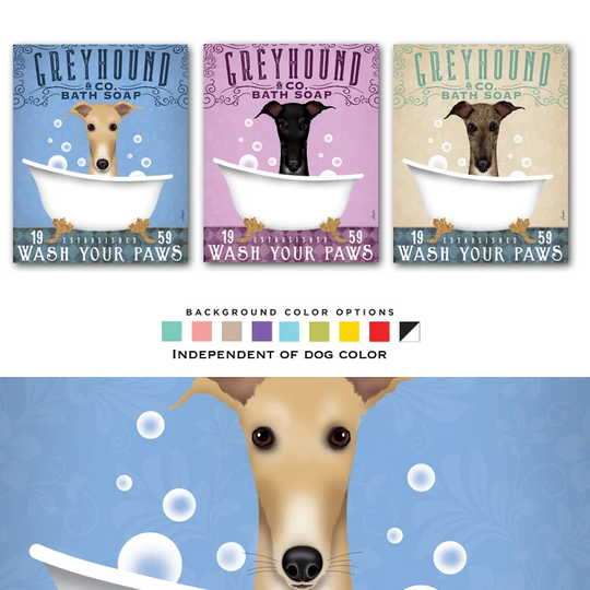 Greyhound, Bath, Dog, Bath Tub, Powder Room, Bubble Bath, Canvas, Soap Art, Personalized Gift