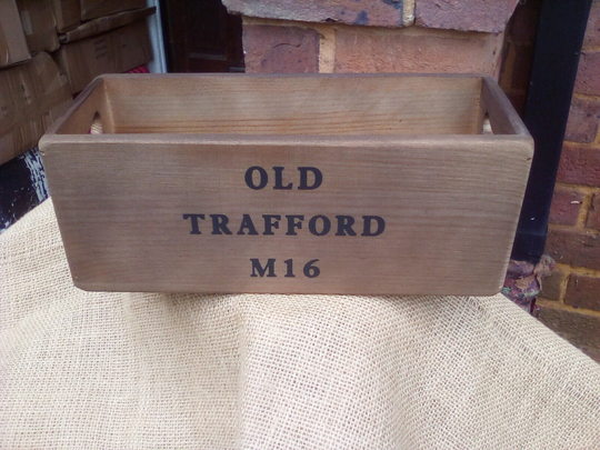 Lovely Rustic Wooden Storage Box With Old Trafford M16. Makes A Great Christmas /Birthday Gift For Manchester United Football Fans