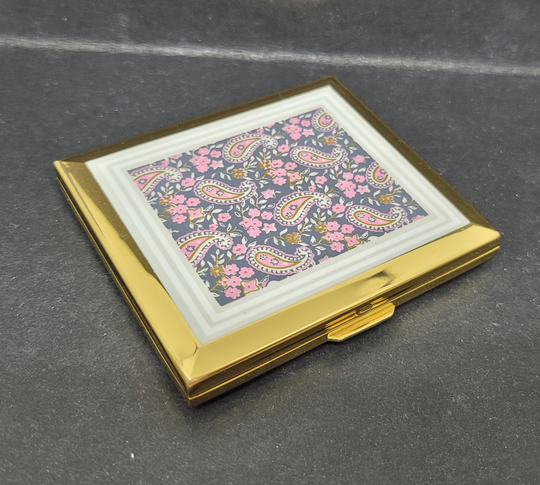 stratton Blush Powder Compact With Brush Pink Paisley Unused Complete C1980S