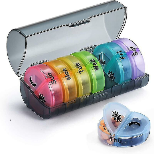 Daily Pill Organizer,weekly Am-pm Pill Box,7 Day Pill Boxes Medicine Case,Grey colorful,11