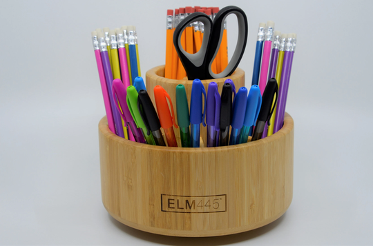 Pencil Holder For Desk, Rotating Eco-Friendly Bamboo Organizer, Makeup Brush