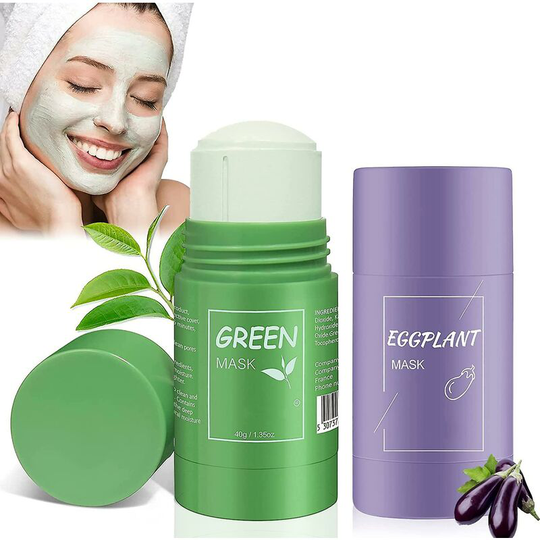2pcs Green Tea/egg Plant Cleansing Mask Stick, Blackhead Remover Hydrating Oil Control