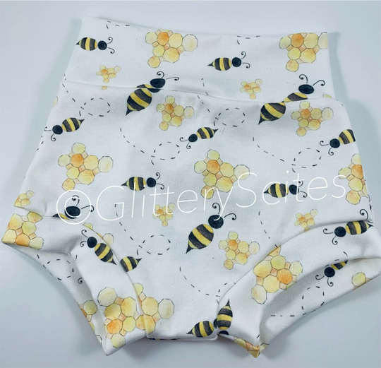 Bummies, Organic Cotton Knit Bee Bubble Shorts, High Waisted Cute Design, Baby Toddler Diaper Cover