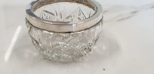 Antique Silver Rim & Cut Glass Table Salt