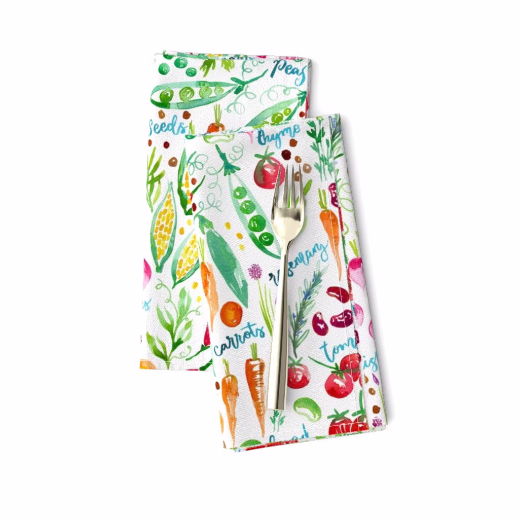 Watercolor Botanical Dinner Napkins | Set Of 2 - Kitchen Garden By Rebeccaflaherty Vegetables Chef Gardener Cloth Spoonflower