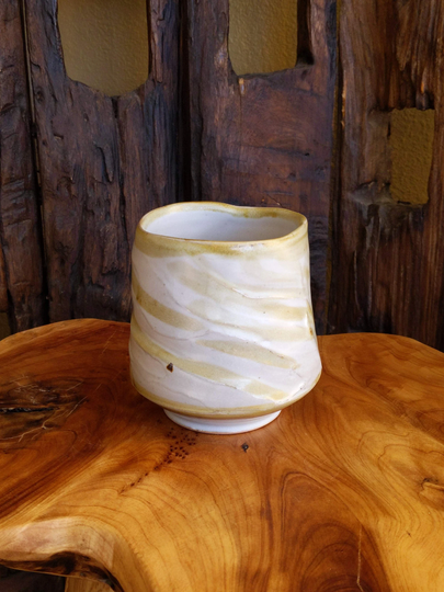 Handmade Textured White Ceramic Tea Bowl - Wabi-Sabi Matcha Yunomi Chawan Slip Decoration One-Of-A-Kind Artwork Unique Gift Coffee Cup