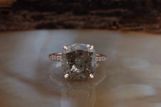 8.86Ct Salt & Pepper Diamond-Salt & Pepper Diamond Engagement Ring-4 Prong Solitaire Ring-Salt Ring-Grey Ring