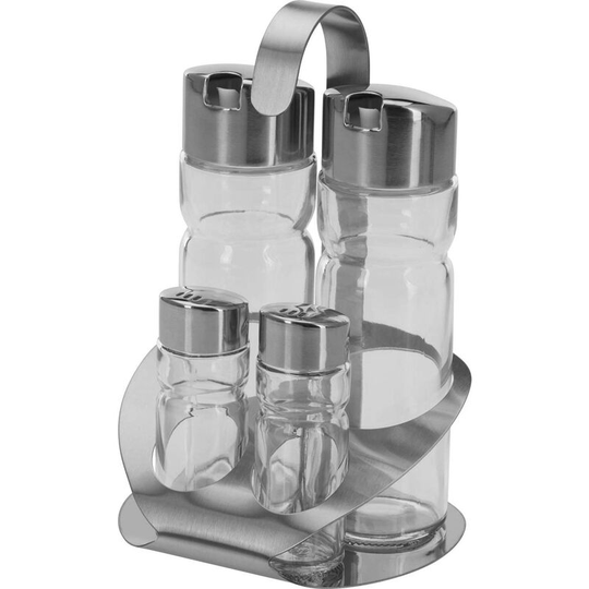 Westmark Menage Salt, Pepper, Vinegar and Oil, 5 Pieces, Capacity: 2x 40 ml/ 2x 160 ml, Stainless Steel/Glass, Wien, Silver/Transparent