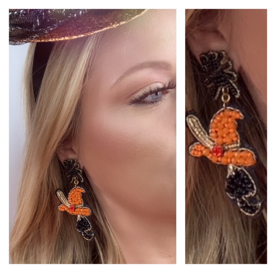 Seed Bead Earring-Halloween Witch Hat Broom Earrings-Felt Earrings - Halloween Earrings-Fall Earrings-Halloween Shop Earrings