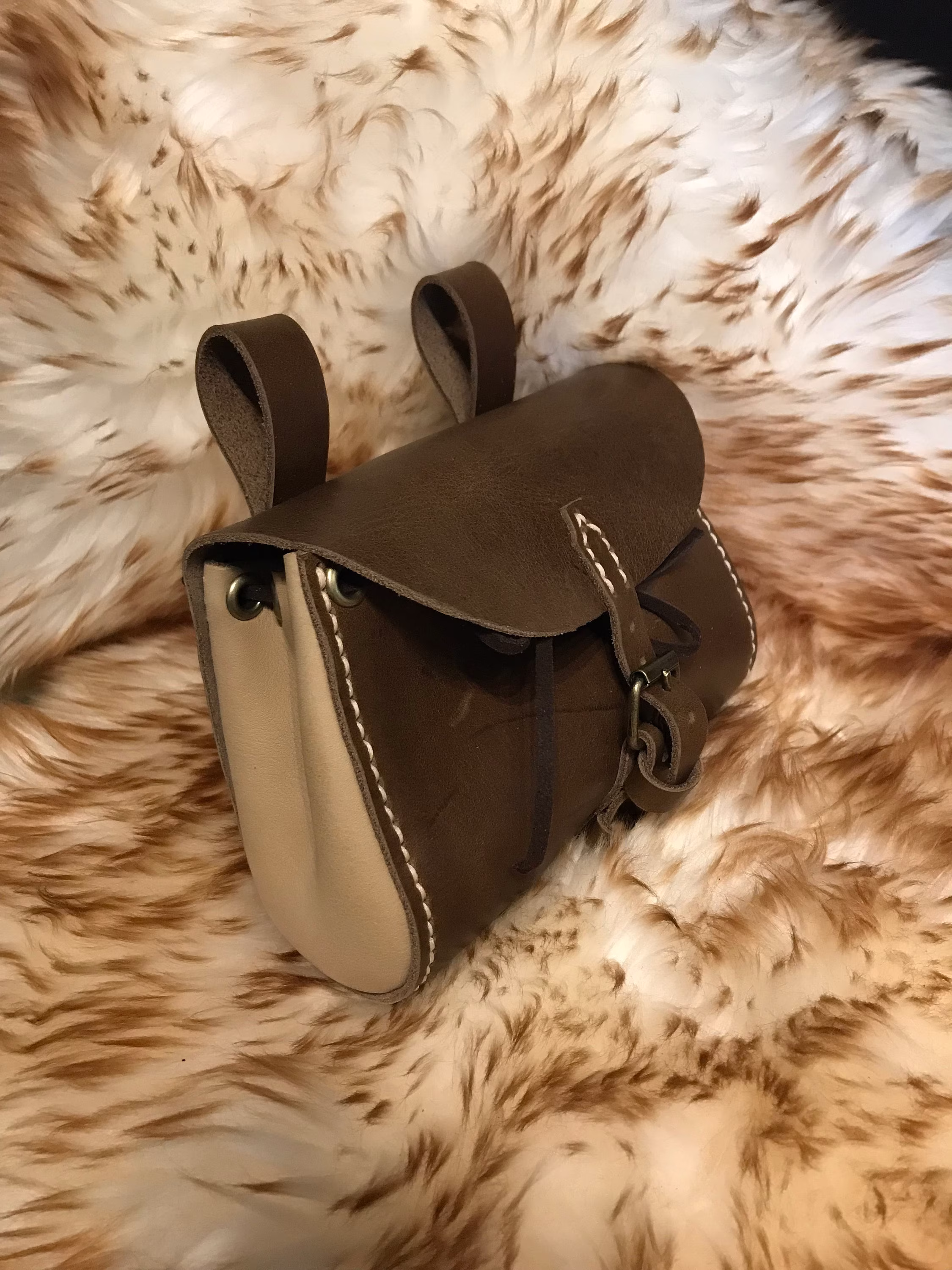 Genuine Leather Hand Stitched Handmade Steampunk Dark Brown Pouch Hip Bag Waist Festival Belt