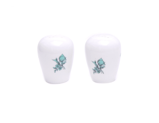 Vintage Salt & Pepper Shakers, White Green Porcelain Folk Flower Pattern, Kitchen Decoration Home Accessory Gift, 1960S Thomas