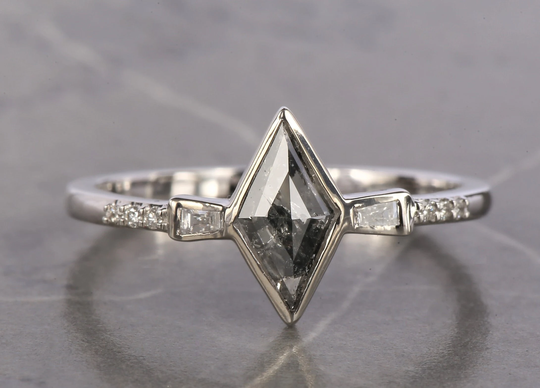 Salt & Pepper Diamond Ring Natural Kite For Wedding Vintage 14K White Gold Twisted Cluster Gift Her