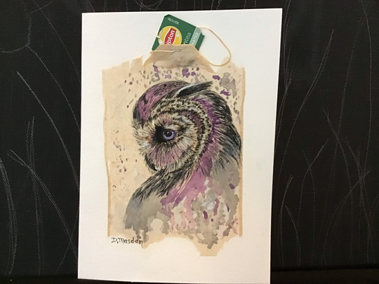 Owl Painted On Tea Bag With Matching Envelope
