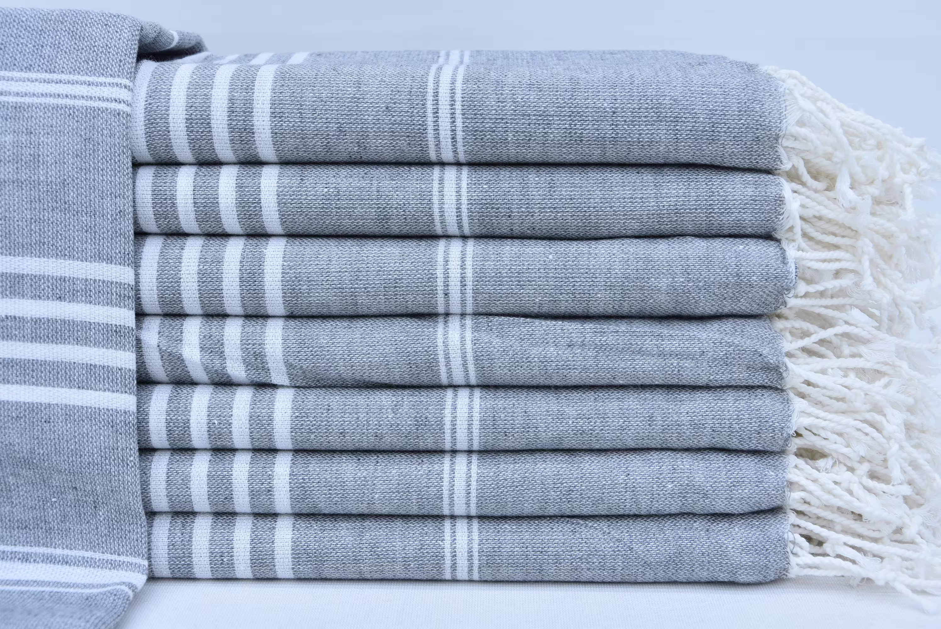 Turkish Bath Towel, Beach Organic Cotton Wedding Gift Sarong, Striped Gray 40x74 Inches In-01