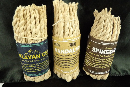 Nepali Rope Incense 50 Packs. Sandalwood, Spikenard, Himalayan Cedar Handmade in Nepal Twisted Newari Temple/stupa/Ritual