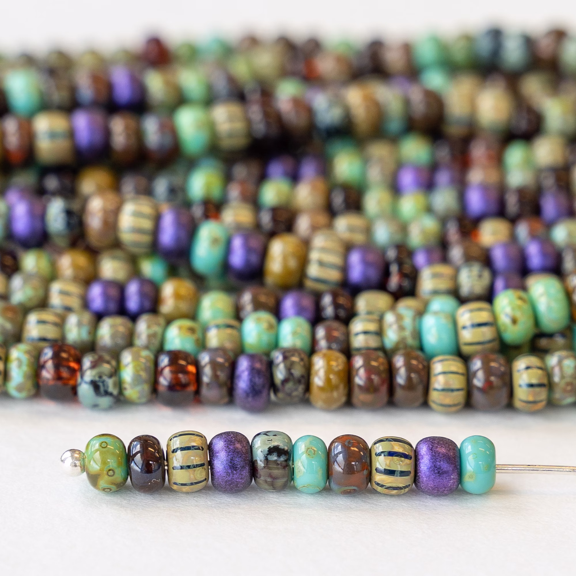 Size 5 - 5/0 Seed Beads Czech Beadsevening Mix Striped Seeds, Purple, Choose Amount