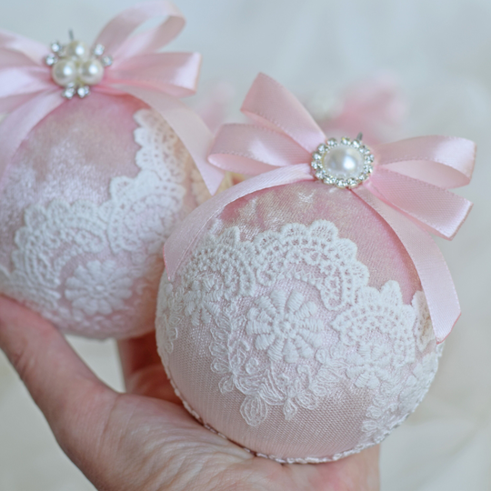 Christmas Ornaments Set Handmade Unique Gifts Women Decorations Lace Shabby Chic Decor Pink Powder Baubles
