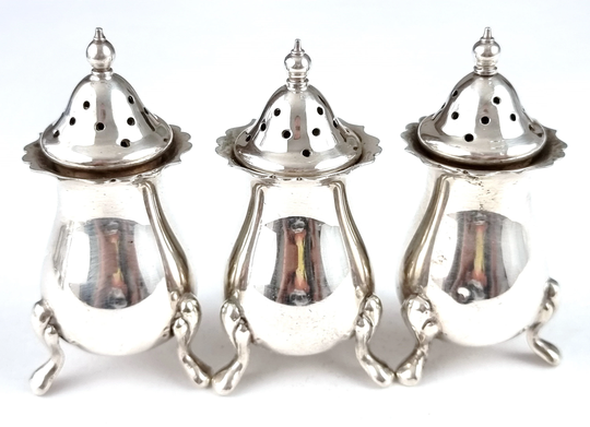 Decorative Chic, Miniature Shakers, Salt Or Pepper, Silver Plate, Distressed Look, Push-On Tops, Table Decoration, Cruet Elegant