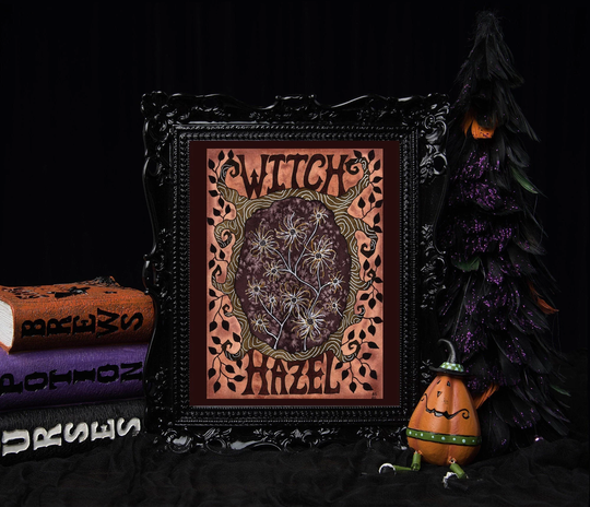 Witch Hazel Print - The Witches Garden Healing Botanical Plants A5 A4 A3 Watercolour Art Witchcraft Orange Brown Herbal Floral Decor