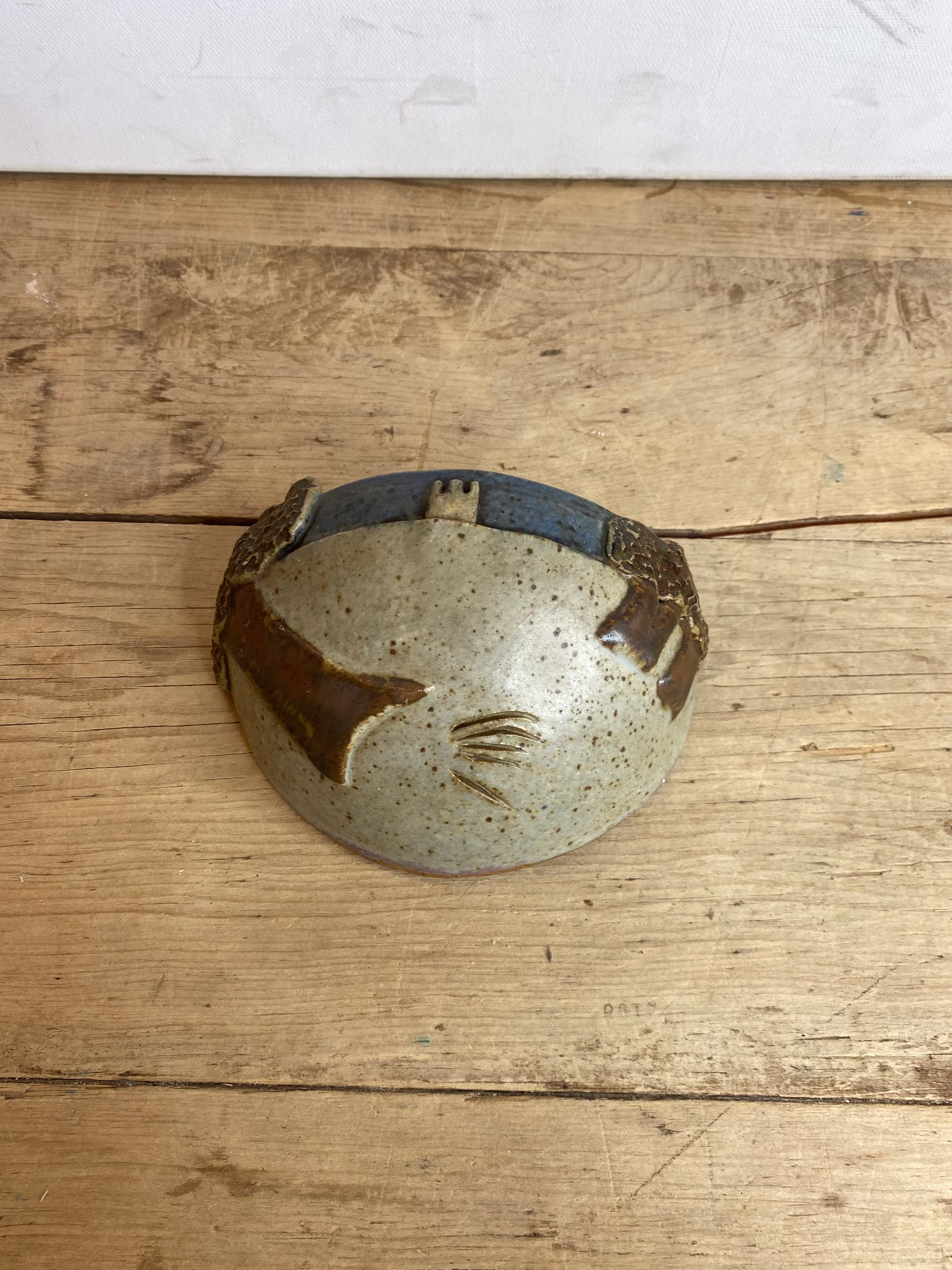 Vintage Studio Pottery Stoneware Hanging Wall Sconce Signed B C/G?? With Trees Design in Good Condition