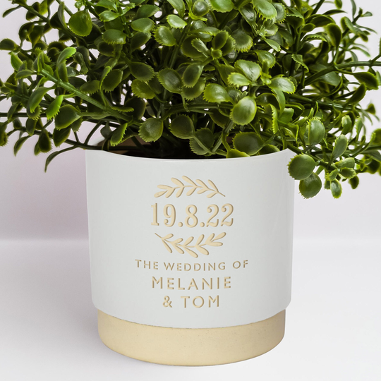 Personalised Wedding Date Indoor Plant Pot, Engraved To Order, Your Choice Of Year & Text - Perfect For The Happy Couple, A Bespoke Gift
