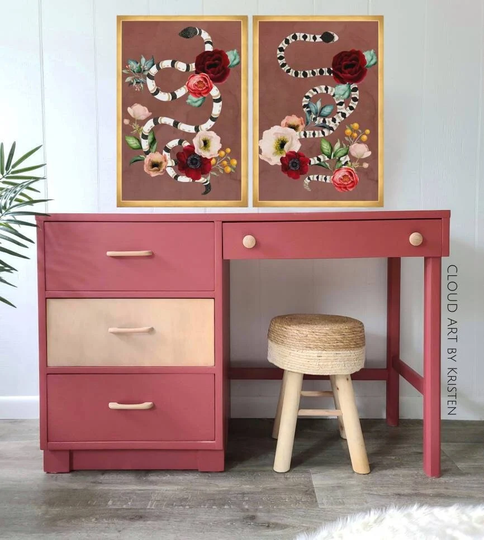 Vintage Boho Desk Midcentury Bassett Furniture Campaign Modern Teen Girls Room Pink Make Up Table Vanity Trendy Scandi Free Shipping