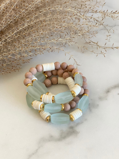 Sea Salt Diffuser Bracelet ~ Essential Oil Aromatherapy Holistic Travel Boho Vacation Bridal Beach 24K Gold Sea Glass