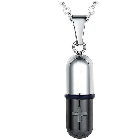 Stainless Steel Jewelry Cross Capsule Medicine Pills Pendant Cremation Urn Necklace For Ashes Bottle Pendant For Ash Jewelryblack
