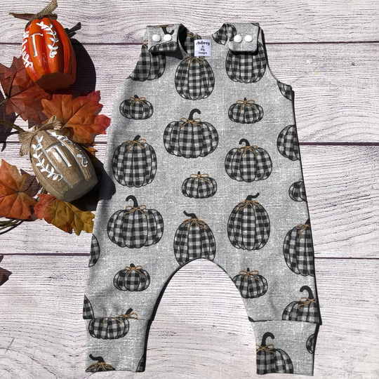 Organic Buffalo Plaid Pumpkin Romper, Organic Baby Clothes, Boho Baby, Harem Fall Outfit, Gender Neutral, Halloween