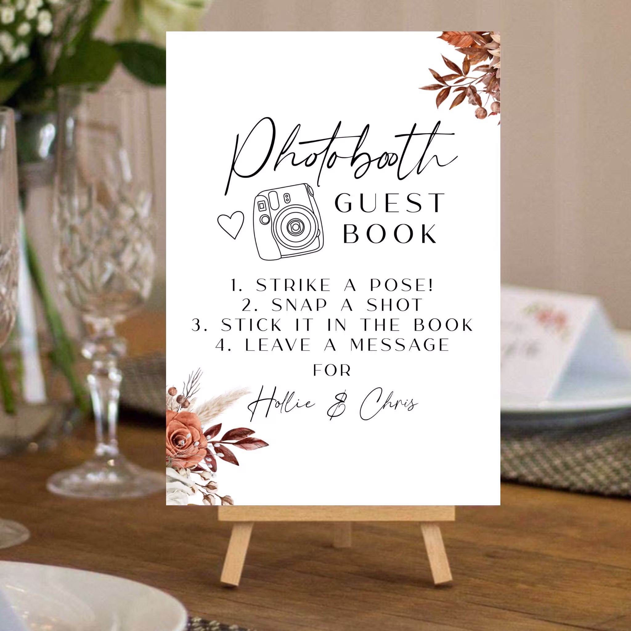 Seasonal Christmas & Autumn Sign Our Guestbook Wedding Sign, Photobooth, Polaroid, Guest Book, Stationery, Autumnal, Flowers, Holly