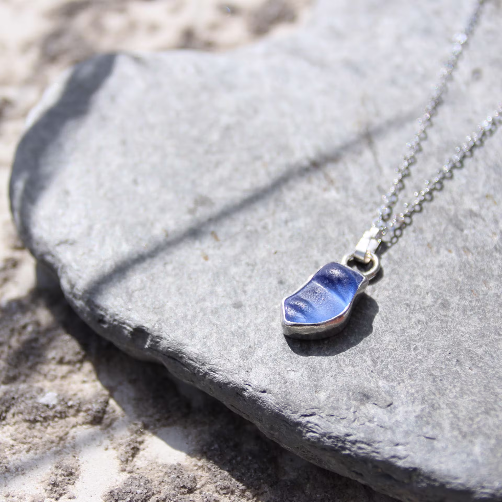 Blue Salt - Saltwater Souls Recycled Sterling Silver Colbalt Blue North Devon Sea Glass Necklace Handcrafted With Silver.3
