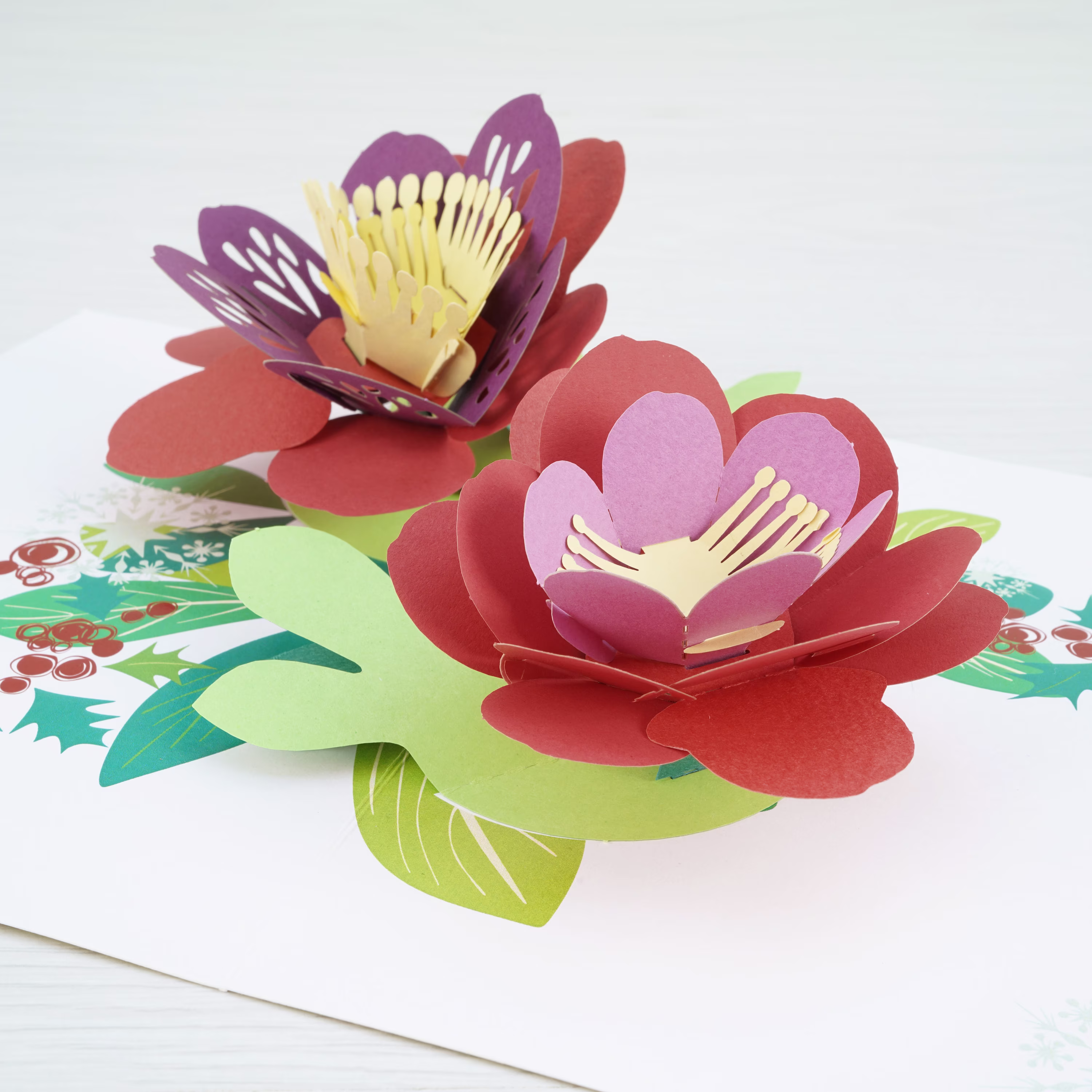 Mistletoe Christmas Flowers 3D Pop Up Card | Festive Xmas Handcrafted Lotus Bells