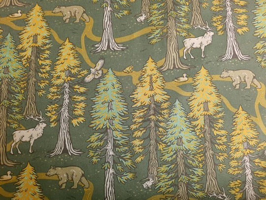 Redwoods Green Organic Cotton Poplin Fabric, The Wild Coast, Birch, Redwood Forest, California Nature, By The Yard Or Half