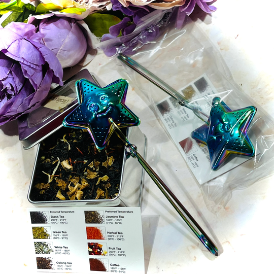 Star Clamp Handle Squeeze Spring Infuser Tea Strainer Stainless Steel Iridescent Rainbow